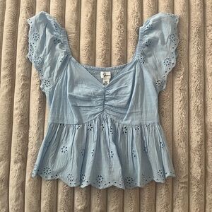Light Blue Eyelet Women Top Japna